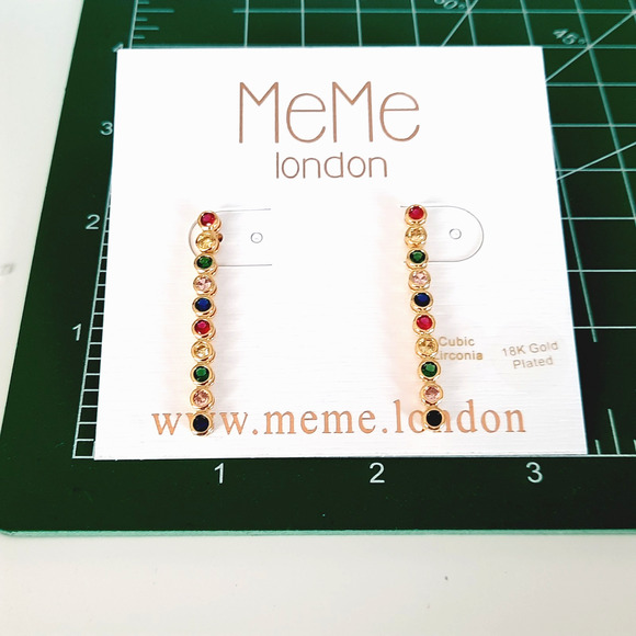 MeMe London NWT EARRINGS 18K Gold Plate Multi-Color CZ Dangle Pierced Earrings - Picture 5 of 5